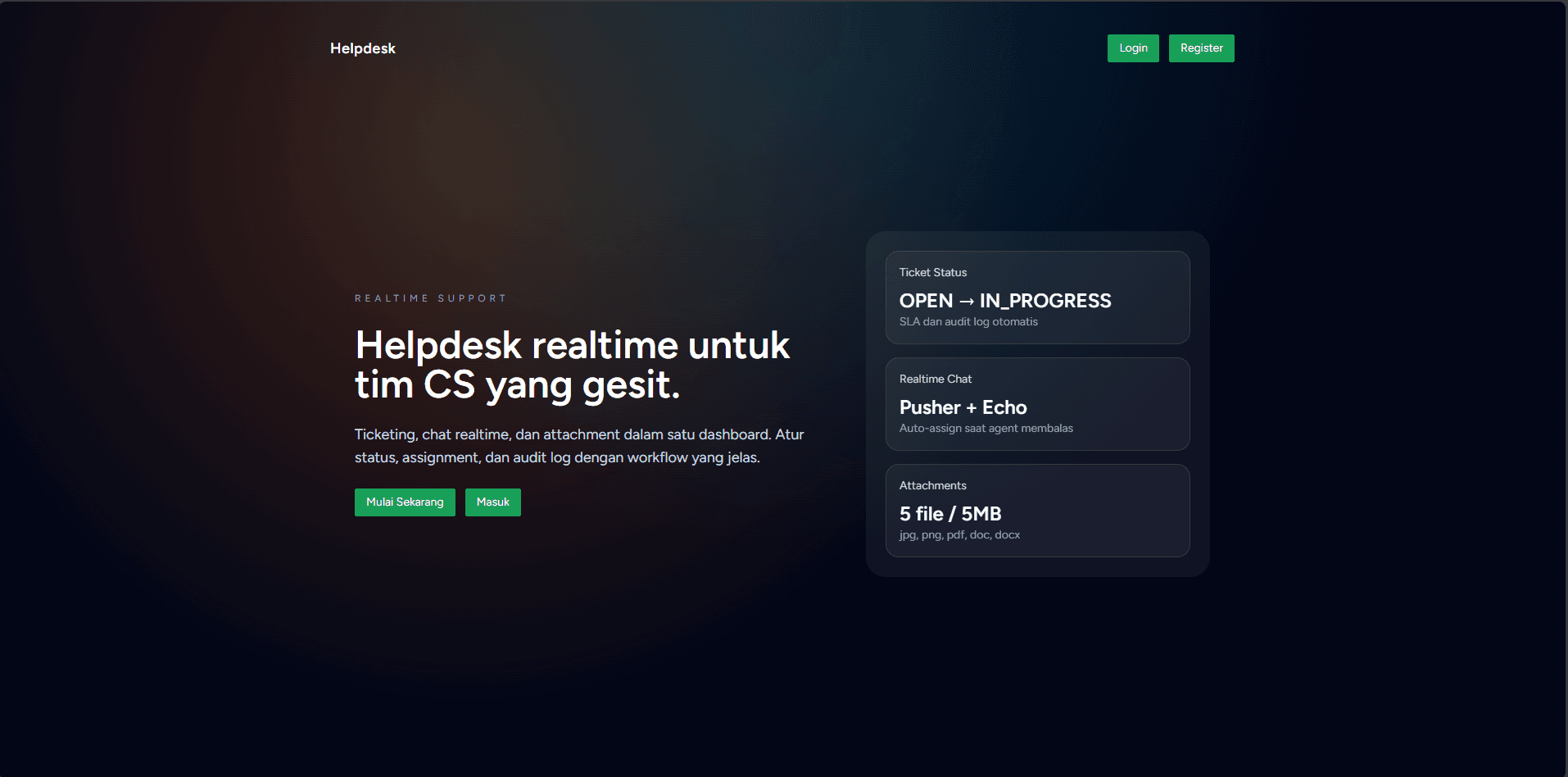 Helpdesk Realtime (Ticketing + Chat)